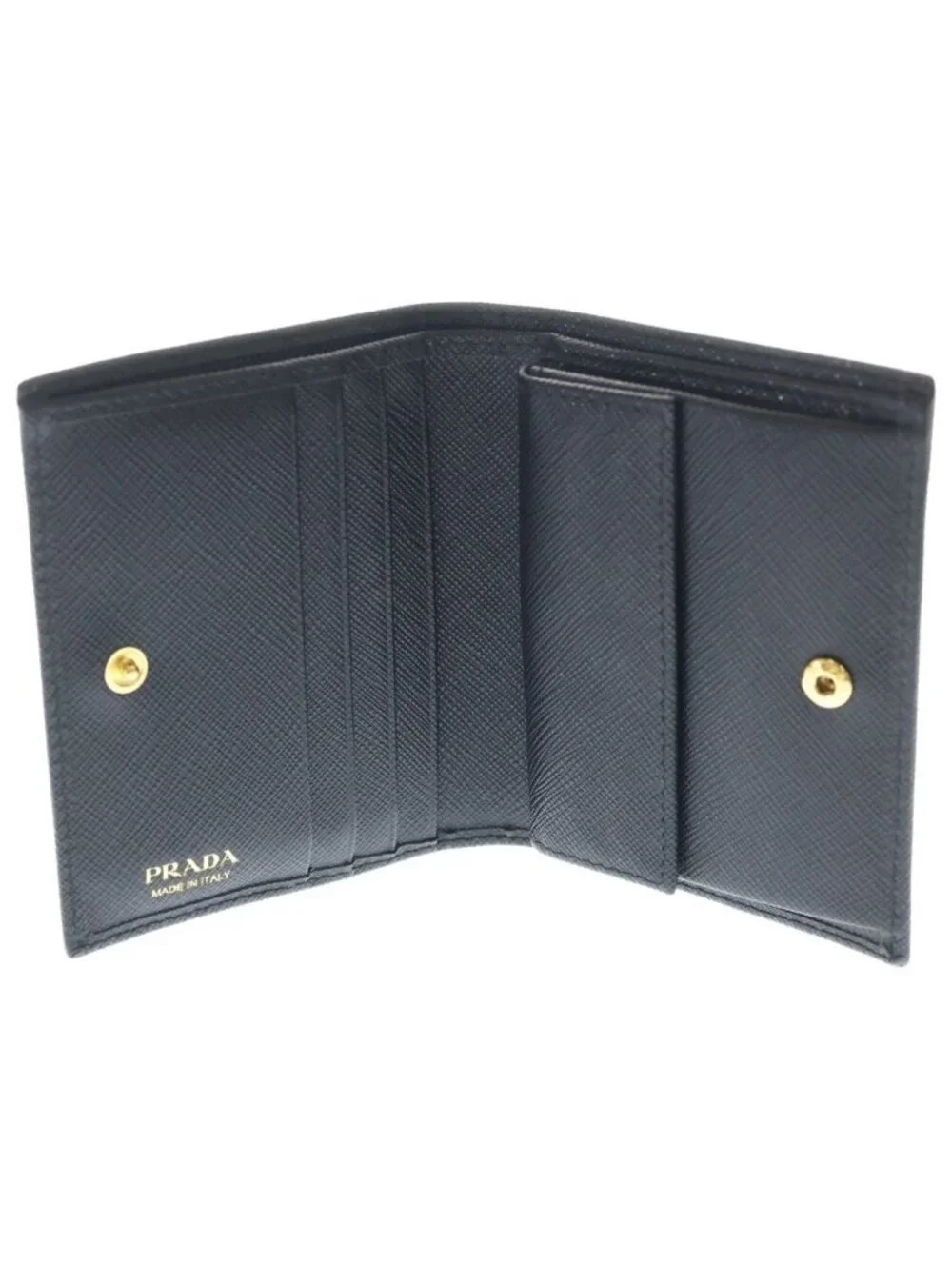 Prada Saffiano Triangle Logo Bifold Wallet Card Case Black Leather Gold